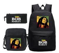 Ensemble de 3 sacs à dos Bob Marley, sac à bandoulière, trousse à crayons, sac à dos d'extérieur pour hommes et adolescents, sac messager, fournitures scolaires Noir