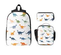Ensemble de 3 sacs à dos colorés dinosaures pour filles et garçons avec sac à déjeuner, trousse à crayons, sac d'école, boîte à déjeuner isotherme, cadeau pour homme et femme