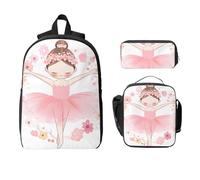 Ensemble de 3 sacs à dos de ballet pour filles et garçons avec sac à déjeuner, trousse à crayons, motif fleur de ballerine, sac d'école, boîte à déjeuner isotherme, cadeaux pour femmes et hommes