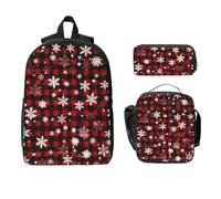 Ensemble de 3 sacs à dos de Noël en forme de flocon de neige pour filles et garçons avec sac à déjeuner, trousse à crayons, sac d'école, boîte à déjeuner isotherme, cadeau pour homme et femme