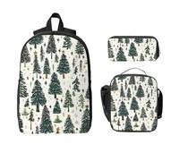 Ensemble de 3 sacs à dos de Noël étoilés pour filles et garçons avec sac à déjeuner, trousse à crayons, arbre de la forêt, sacs d'école, boîte à déjeuner isotherme, cadeaux pour femmes et hommes