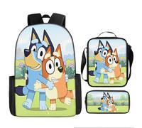 Ensemble de 3 sacs à dos d'ecole pour enfants Bluey, sac décontracté pour enfants, cartable, sac à dejeuner, trousse à crayons Noir