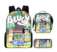 Ensemble de 3 sacs à dos d'ecole pour enfants Bluey, sac décontracté pour enfants, cartable, sac à dejeuner, trousse à crayons Noir