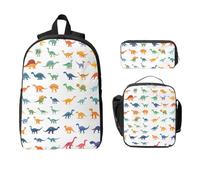 Ensemble de 3 sacs à dos dinosaures pour filles et garçons avec sac à déjeuner, trousse à crayons, sac d'école isotherme, cadeau pour homme et femme