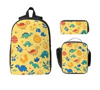 Ensemble de 3 sacs à dos en forme d'œuf de dinosaure pour filles et garçons avec sac à déjeuner, trousse à crayons, motif dinosaure mignon, boîte à déjeuner isotherme, cadeau pour homme et femme