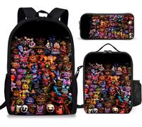 Ensemble de 3 sacs à dos Five Nights at Freddy's de 43 cm avec sac à lunch, trousse à crayons imprimée en 3D pour garçons et filles, cadeaux pour le travail ou les pique-niques Noir