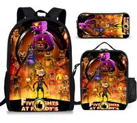 Ensemble de 3 sacs à dos Five Nights at Freddy's de 43 cm avec sac à lunch, trousse à crayons imprimée en 3D pour garçons et filles, cadeaux pour le travail ou les pique-niques Noir