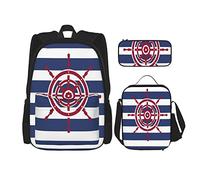Ensemble de 3 sacs à dos Illustration de l'icône du volant de bateau sur un fond dépouillé Cartable Voyage Camping Travail Sac d'école Trousse à crayons Sac à lunch Combinaison pour hommes femmes ga