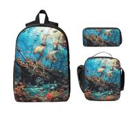 Ensemble de 3 sacs à dos isothermes pour filles et garçons avec sac à déjeuner, trousse à crayons, motif épave sous-marine, sac d'école, boîte à déjeuner isotherme, cadeau pour homme et femme