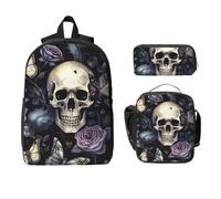 Ensemble de 3 sacs à dos isothermes pour filles et garçons avec sac à déjeuner, trousse à crayons, squelette papillon, boîte à déjeuner isotherme, cadeau pour homme et femme