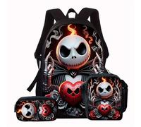 Ensemble de 3 sacs à dos Jack L'Étrange Noël de Monsieur Jack, style hip-hop, avec motifs Jack et coeur. Cet élégant ensemble de sacs à dos imprimes comprend 1 sac à dos, 1 sac band Noir