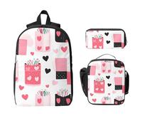 Ensemble de 3 sacs à dos pour filles et garçons avec sac à déjeuner, trousse à crayons en forme de cœur, sacs d'école isothermes, cadeaux pour femmes et hommes