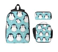 Ensemble de 3 sacs à dos pour filles et garçons avec sac à déjeuner, trousse à crayons, motif animal de l'Antarctique, sac d'école, boîte à déjeuner isotherme, cadeau pour homme et femme