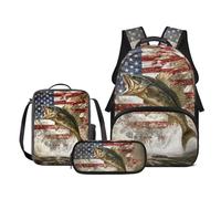 Ensemble de 3 sacs à dos pour garçons avec motif drapeau américain, sac d'école avec boîte à déjeuner, trousse à crayons, sac à livres pour enfants, sac à livres élémentaire, sac à livres léger