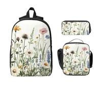 Ensemble de 3 sacs à dos rustiques lavande pour filles et garçons avec sac à déjeuner, trousse à crayons, sac d'école, boîte à déjeuner isotherme, cadeau pour homme et femme