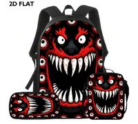 Ensemble de 3 sacs à dos scolaires sur le thème des monstres avec trousse à crayons, adapté pour l'école et l'université - Sac à dos de grande capacité, sac bandoulière, motif imprimé monstre, bretell