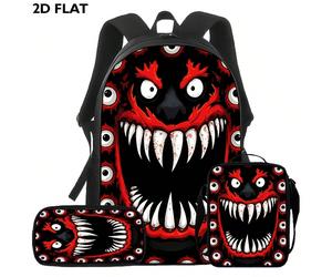 Ensemble de 3 sacs à dos scolaires sur le thème des monstres avec trousse à crayons, adapté pour l'école et l'université - Sac à dos de grande capacité, sac bandoulière, motif imprimé monstre, bretell