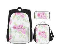 Ensemble de 3 sacs à dos Serenity Garden Theme avec des pivoines de couleur pastel et des congés verts Cartable Voyage Camping Travail Sac d'école Trousse à crayons Sac à lunch Combinaison pour homm