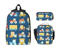 Ensemble de 3 sacs à dos solides en forme de voiture mignonne pour filles et garçons avec sac à déjeuner, trousse à crayons, camion de dessin animé, sacs d'école, boîte à déjeuner isotherme, cadeaux