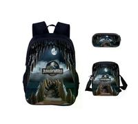 Ensemble de 3 sacs d'école Jurassic World Classic : sac à dos, trousse et sac à bandoulière en toile,