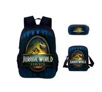 Ensemble de 3 sacs d'école Jurassic World Classic : sac à dos, trousse et sac à bandoulière en toile,