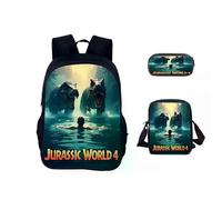Ensemble de 3 sacs d'école Jurassic World Classic : sac à dos, trousse et sac à bandoulière en toile,