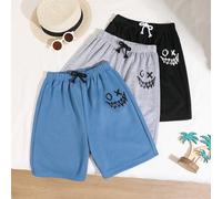 Ensemble de 3 shorts droits tricotés amples imprimés, de style vacances pour garçon adolescent, un de chaque couleur 8Y,9Y,10Y,11Y,12YAnimal,Cartoon,Blocs de couleur,Portrait,LettresTissu tricoté