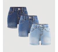 Ensemble de 3 shorts en jean stretch bleu marine, bleu marine et bleu clair pour bébé fille 2025. Tenue décontractée pour enfants filles pour le printemps, l'été, les vacances, le pays bohème, la plag