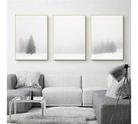 Ensemble de 3-Tableau Abstrait Représentant un Paysage D'Hiver Brumeux Avec une Forêt de Pins Affiche Minimaliste sur Toile Décoration Murale pour Salon Bureau Ou Maison-40*60cm (Pas encadré)