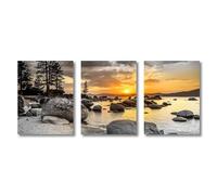 Ensemble de 3-Tableau Abstrait sur Toile Représentant un Coucher de Soleil sur la Mer et un Paysage Naturel Affiche et Impression Décorative pour le Salon le Bureau Ou la Maison-60*80cm (Non encadré)
