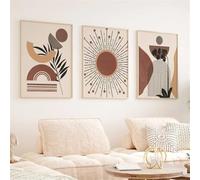 Ensemble de 3-Tableau Abstrait Toile Représentant Des Lignes Arc en Ciel Des Feuilles et Soleil Style Nordique Affiches et Impressions la Décoration Salon de la Cuisine Ou Bureau-40*60cm (Pas encadré)