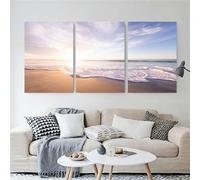 Ensemble de 3-Tableau Toile Représentant Paysage de Coucher de Soleil Au Bord de Mer Affiche Au Crépuscule Style Moderne Décoration Murale Intérieure Salon Impression D'Image-40*50cm (Non encadré)