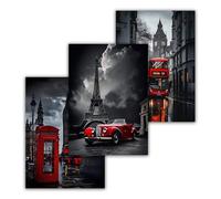 Ensemble de 3 tableaux à l'huile sans cadre, représentant une vue de rue de Londres avec Big Ben. Impression sur toile, idéale pour la décoration de la chambre, du salon ou de la salle de bain