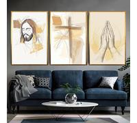 Ensemble de 3 tableaux chrétiens modernes représentant Jésus, peintures à l'huile sur toile, décoration d'église, affiches et impressions sur le thème de l'amour (70 x 110 cm x 3 / sans cadre)