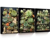 Ensemble de 3 tableaux de plantes succulentes - Impression sur toile de plantes vertes, affiche de plantes succulentes sur toile pour la maison, le bureau, salon (20 x 30 cm x 3 / sans cadre)
