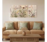 Ensemble de 3 tableaux floraux vintage, toiles décoratives représentant des fleurs sauvages et des fleurs sauvages, impressions botaniques colorées pour chambre à coucher (40 x 60 cm x 3 / sans cadre)