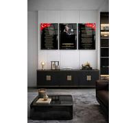 Ensemble de 3 Tableaux Muraux en Verre Trempé avec Design Atatürk, Poème National, Discours à la Jeunesse - Noir - 3 Tailles Disponibles - Noir, 70x110 cm