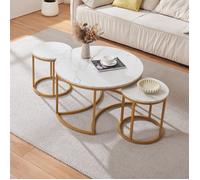 Ensemble de 3 tables basses Christchurch effet marbre blanc or