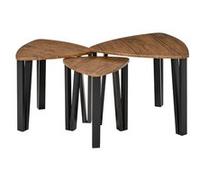 HOMCOM Ensemble de 3 Tables Basses gigognes encastrables Style Industriel piètements métal Noir en épingle Plateaux Aspect Bois de Noyer