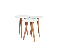 Ensemble de 3 tables d'appoint rondes blanches sur pieds - Diamètre 35 cm, Hauteurs différentes : 49, 47 et 45 cm - -