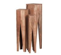 Ensemble de 3 tables de chevet en bois massif Acacia WOHNLING - Style campagnard - Marron