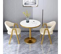 Ensemble de 3 tables de salle à manger rondes de 5 à 68,6 cm, imitation marbre beige et bois pour pub, cuisine, petit déjeuner, dîner, réunion