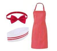 Ensemble de 3 tabliers et toque de chef, tablier antiadhésif et ajustable, tenue de chef ajustable pour adultes, tablier à bretelles à rayures rouges et blanches, tablier de cuisine pour la pâtisserie