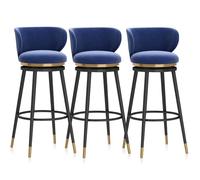 Ensemble de 3 tabourets de Bar pivotants avec Repose-Pieds et Dossier, Style Moderne du Milieu du siècle, revêtement en Velours, Structure en métal, idéal for Un îlot de Cuisine.(Blue 75cm,Black Leg)