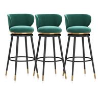 Ensemble de 3 tabourets de bar pivotants avec repose-pieds et dossier, style moderne du milieu du siècle, revêtement en velours, structure en métal, idéal for un îlot de cuisine.(Green 65cm,Black Leg)