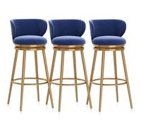 Ensemble de 3 tabourets de Bar pivotants avec Repose-Pieds et Dossier, Style Moderne du Milieu du siècle, revêtement en Velours, Structure en métal, idéal for Un îlot de Cuisine.(Blue 75cm,Gold Leg)