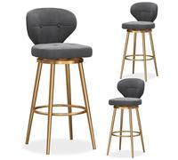 Ensemble de 3 tabourets de Bar pivotants, tabourets de Bar Modernes en Velours avec Dossier Moyen, Chaise de Bar rembourrée avec Base en métal, tabourets for îlot de Cuisine(Gray+Gold)