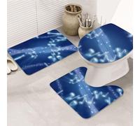 Ensemble de 3 tapis de bain avec notes de musique bleues | Comprend un tapis de toilette en forme de U, tapis antidérapant pour baignoire, chambre, cuisine, décoration d'intérieur