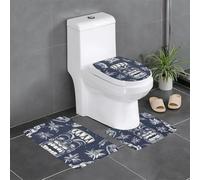 Ensemble de 3 tapis de bain, motif Tiki, masques et arbres, style tropical exotique traditionnel vintage. Tapis de bain antidérapant en flanelle 61 x 41 cm avec contour en forme de U et housse de couv