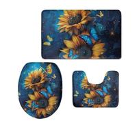 Ensemble de 3 tapis de bain tournesol antidérapants et lavables, avec tapis de bain en forme de U en flanelle, idéal pour la salle de bain, la cuisine, la baignoire et la décoration intérieure.